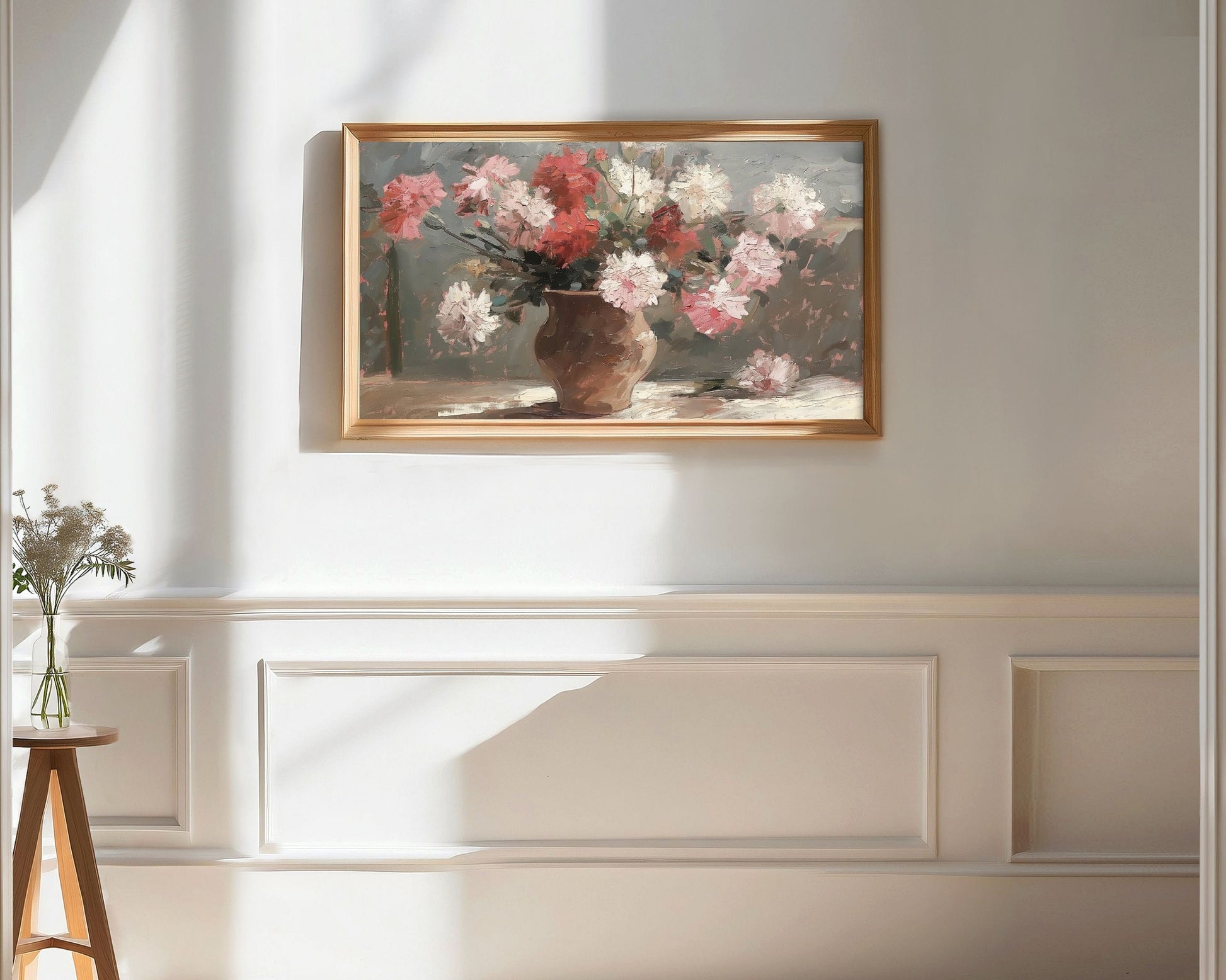 Red White Pink Flowers Still Life Painting Frame TV Art