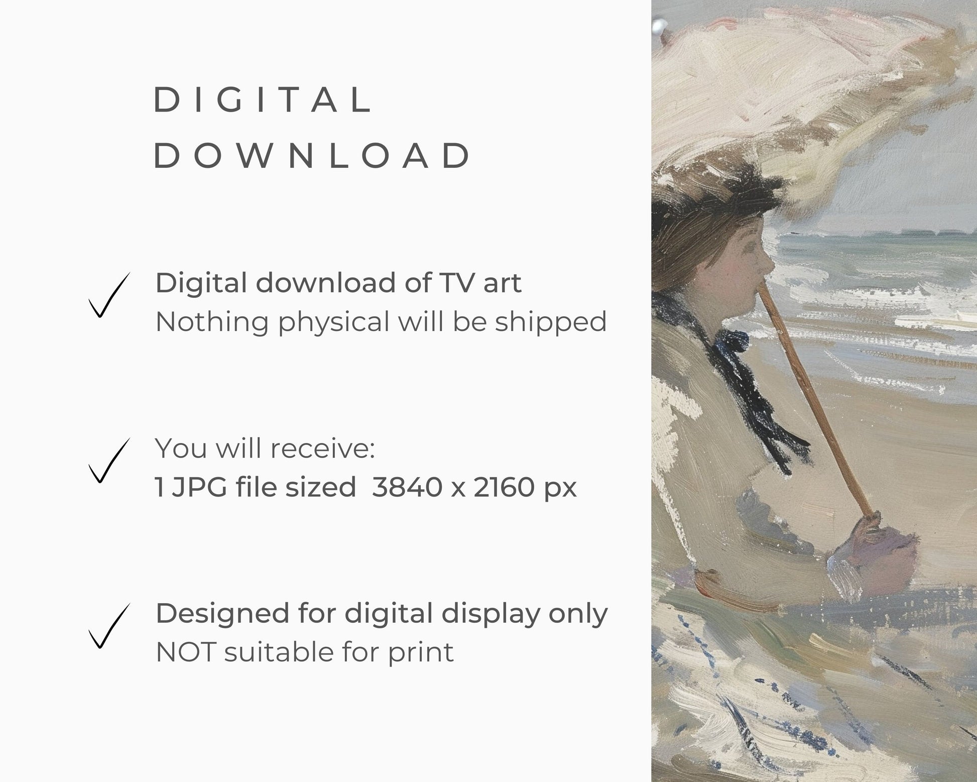 Woman On Beach With Parasol Frame TV Art