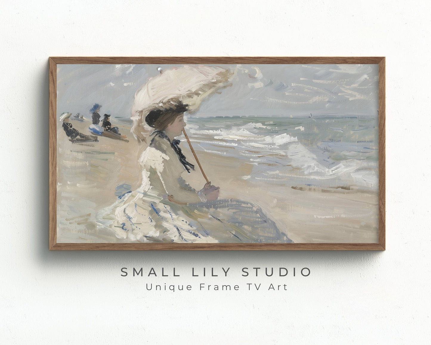 Woman On Beach With Parasol Frame TV Art