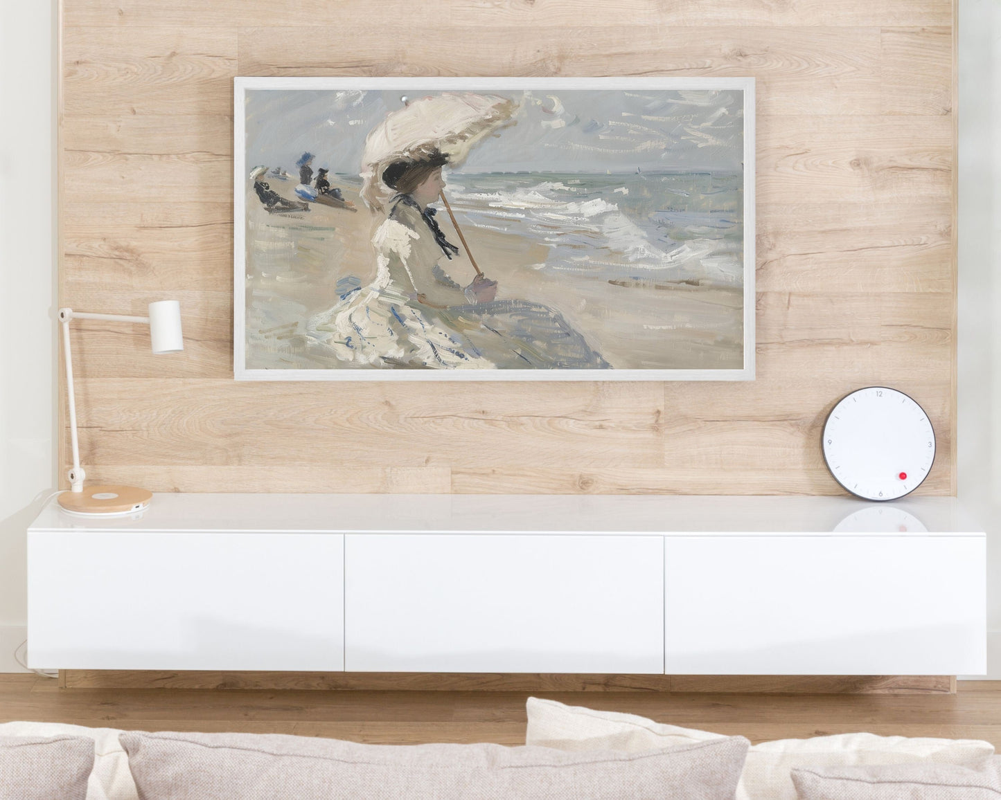 Woman On Beach With Parasol Frame TV Art