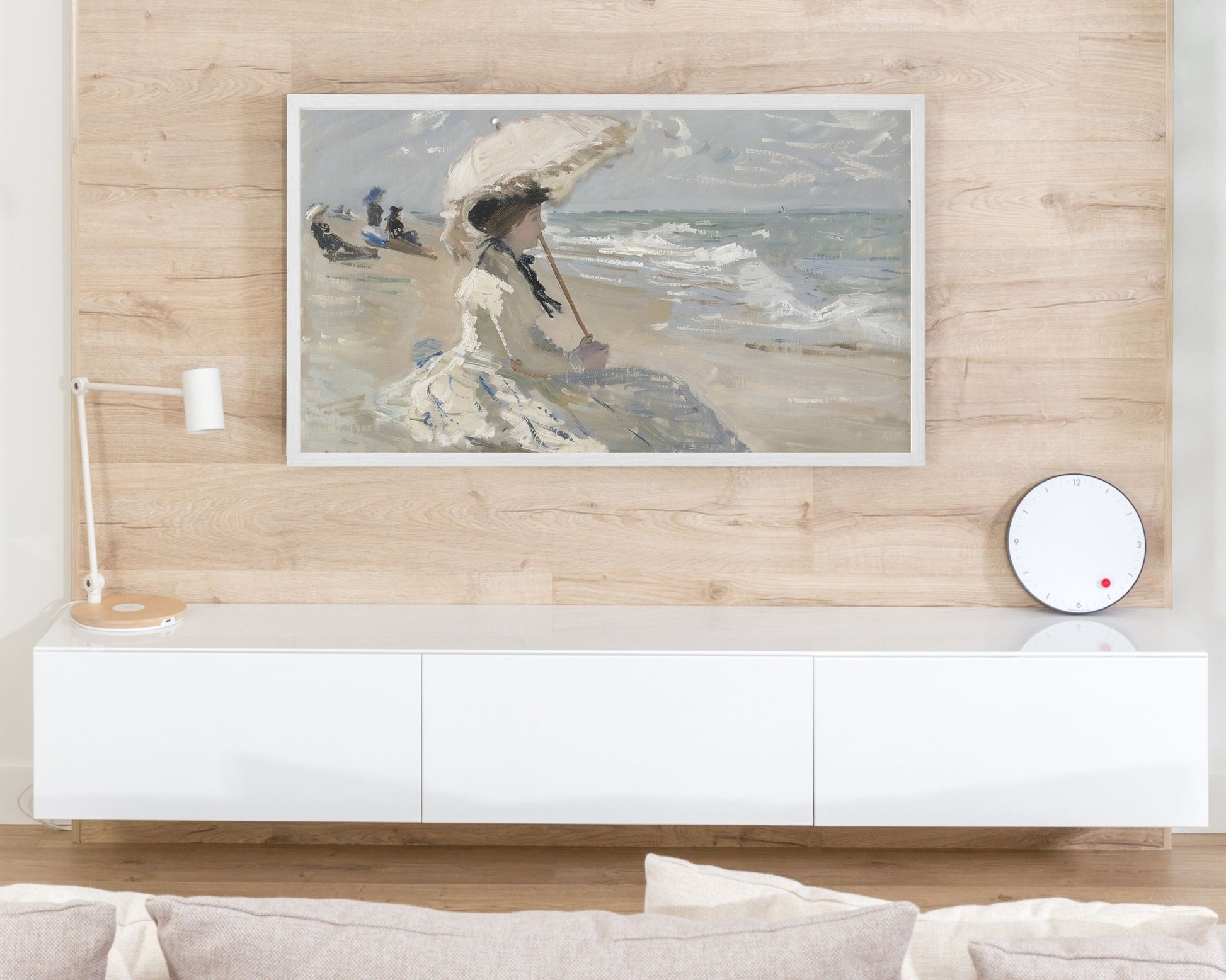 Woman On Beach With Parasol Frame TV Art