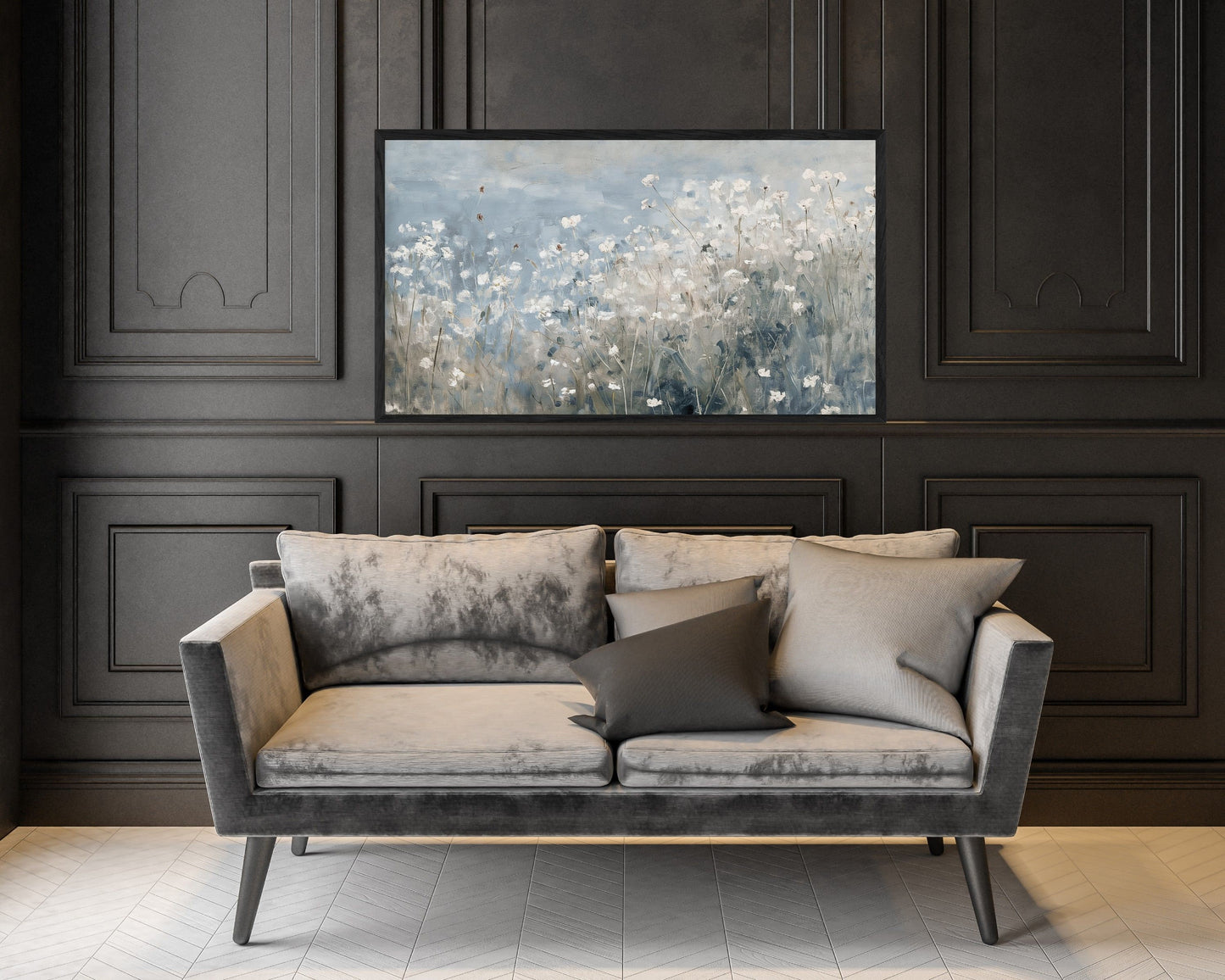 White Wildflowers By The Sea Frame TV Art