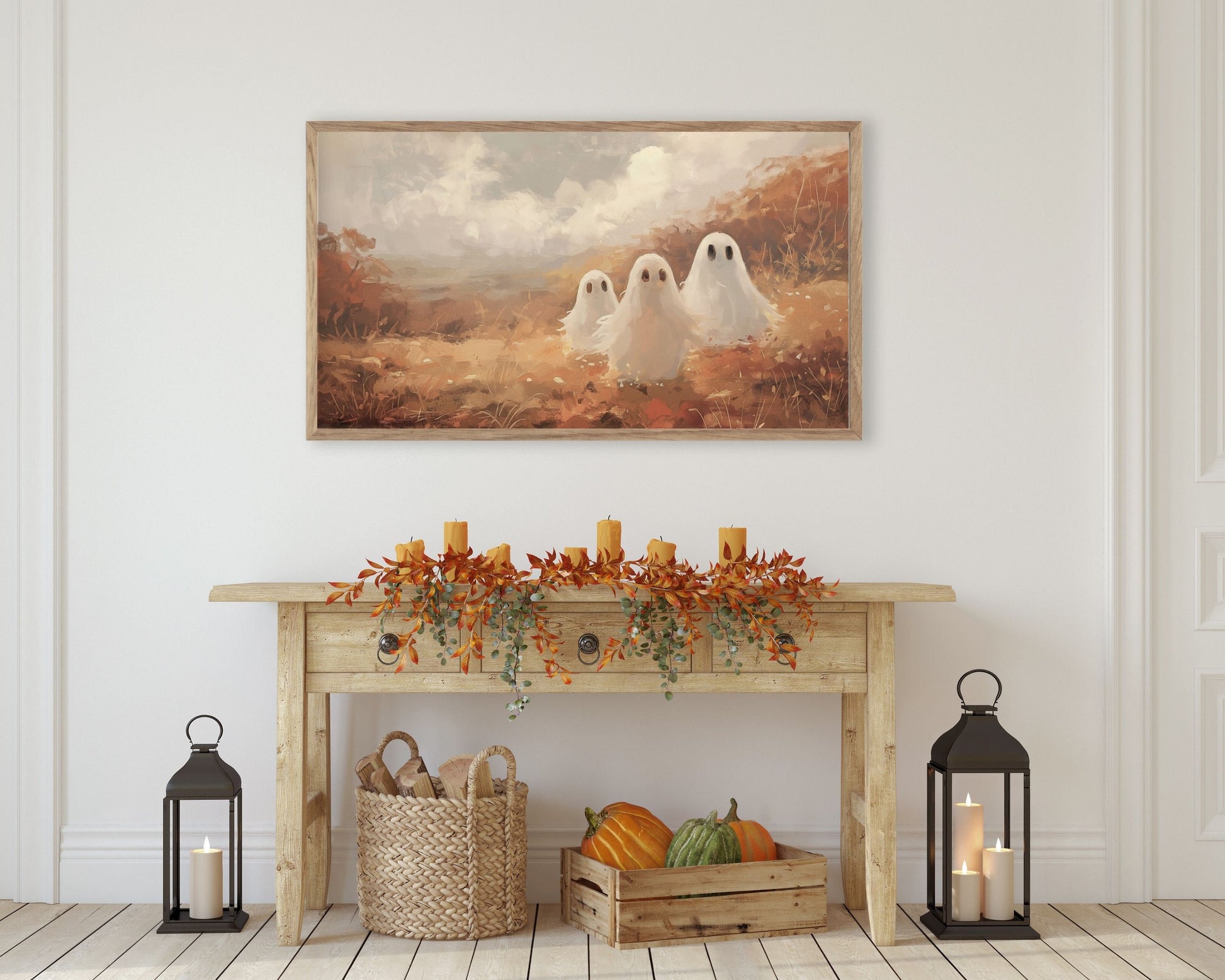 Halloween Ghost Family in Fall Landscape Frame TV Art