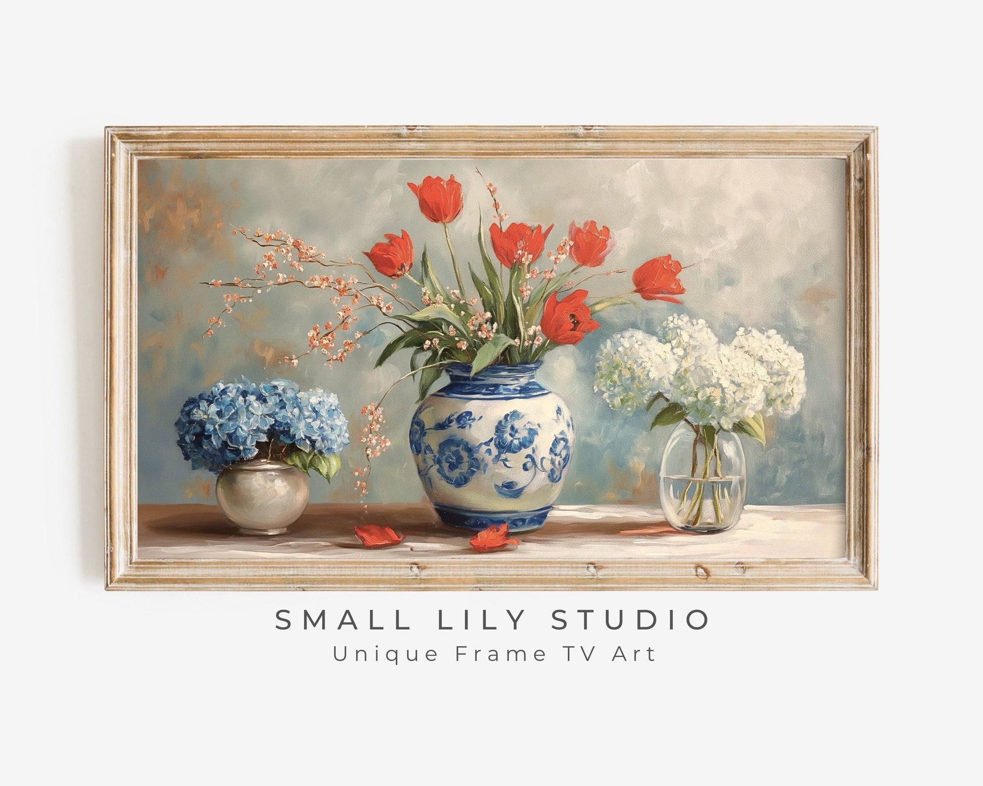 Red, White and Blue Florals Frame TV Art