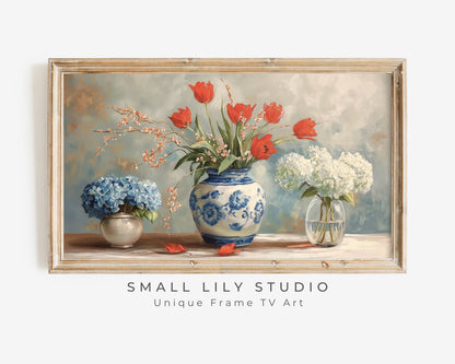 Red, White and Blue Florals Frame TV Art