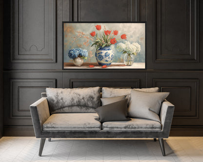 Red, White and Blue Florals Frame TV Art