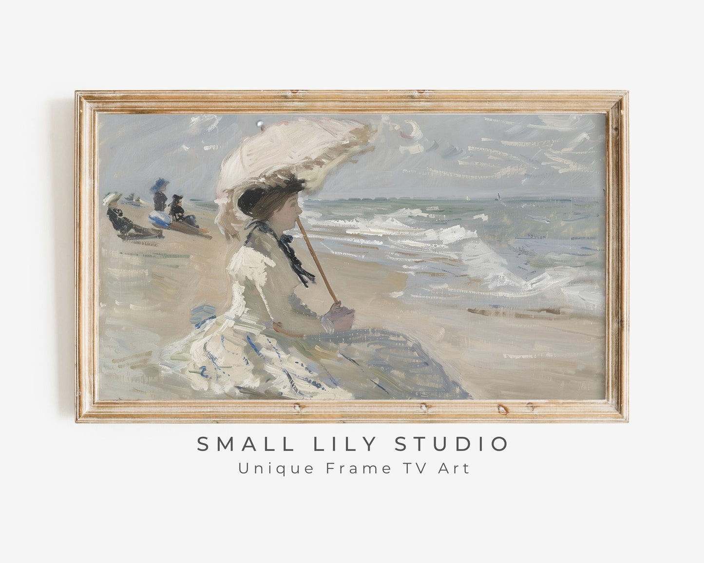 Woman On Beach With Parasol Frame TV Art