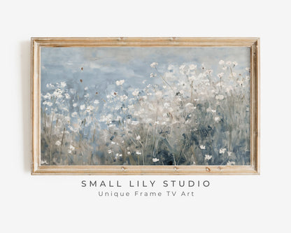 White Wildflowers By The Sea Frame TV Art