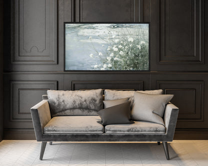 White Wildflowers By A Pond Frame TV Art