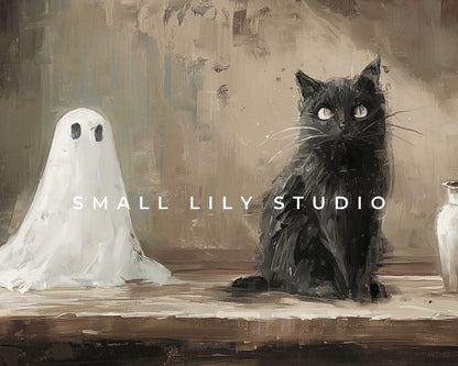 Halloween Ghost and Black Cat Frame TV Art