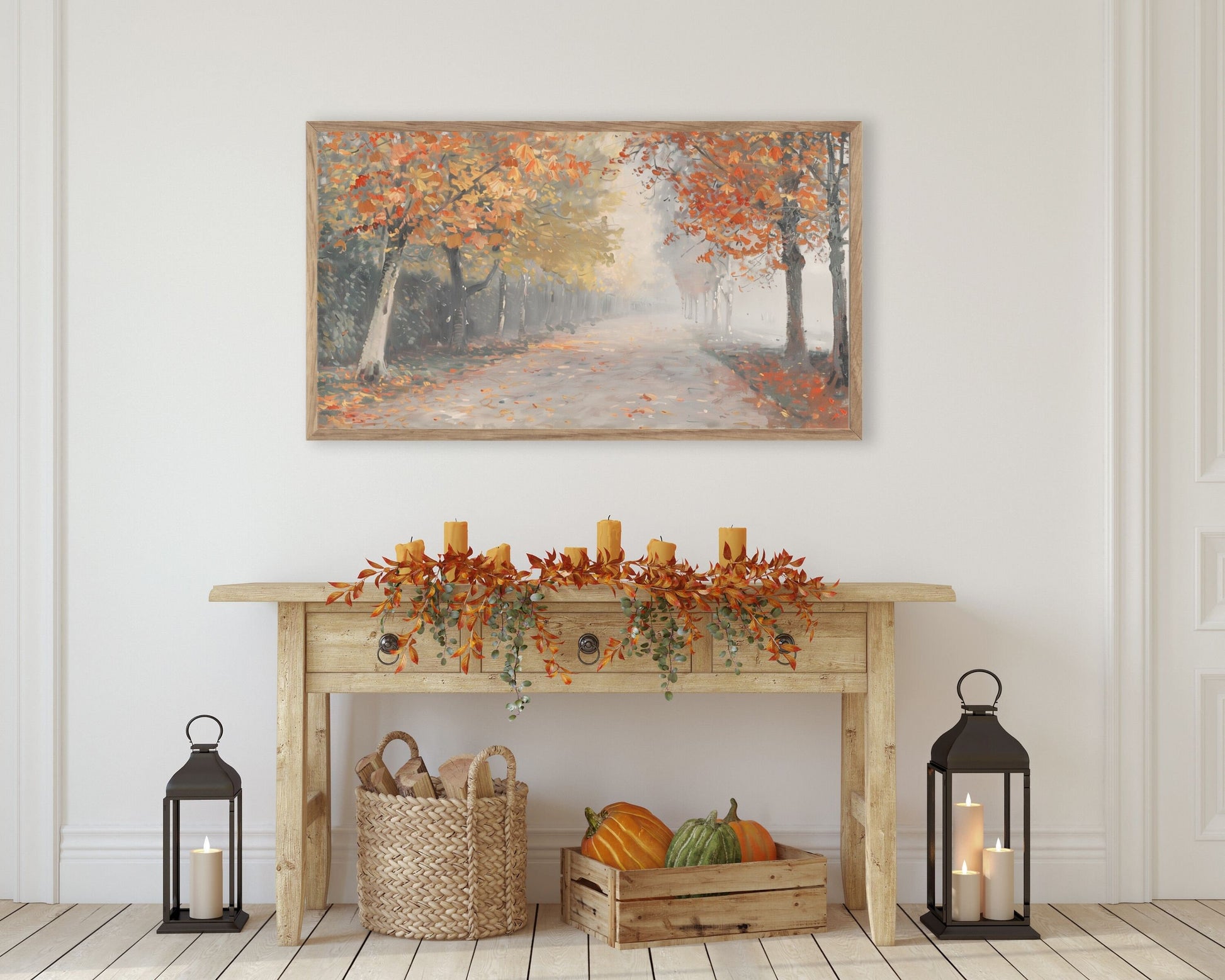 Fall Trees on Country Road Frame TV Art