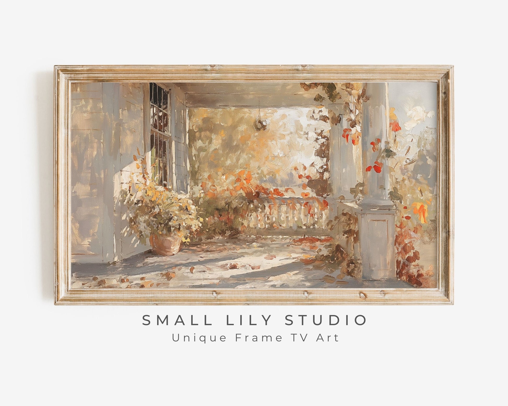 Fall Front Porch in Autumnal Leaves Frame TV Art