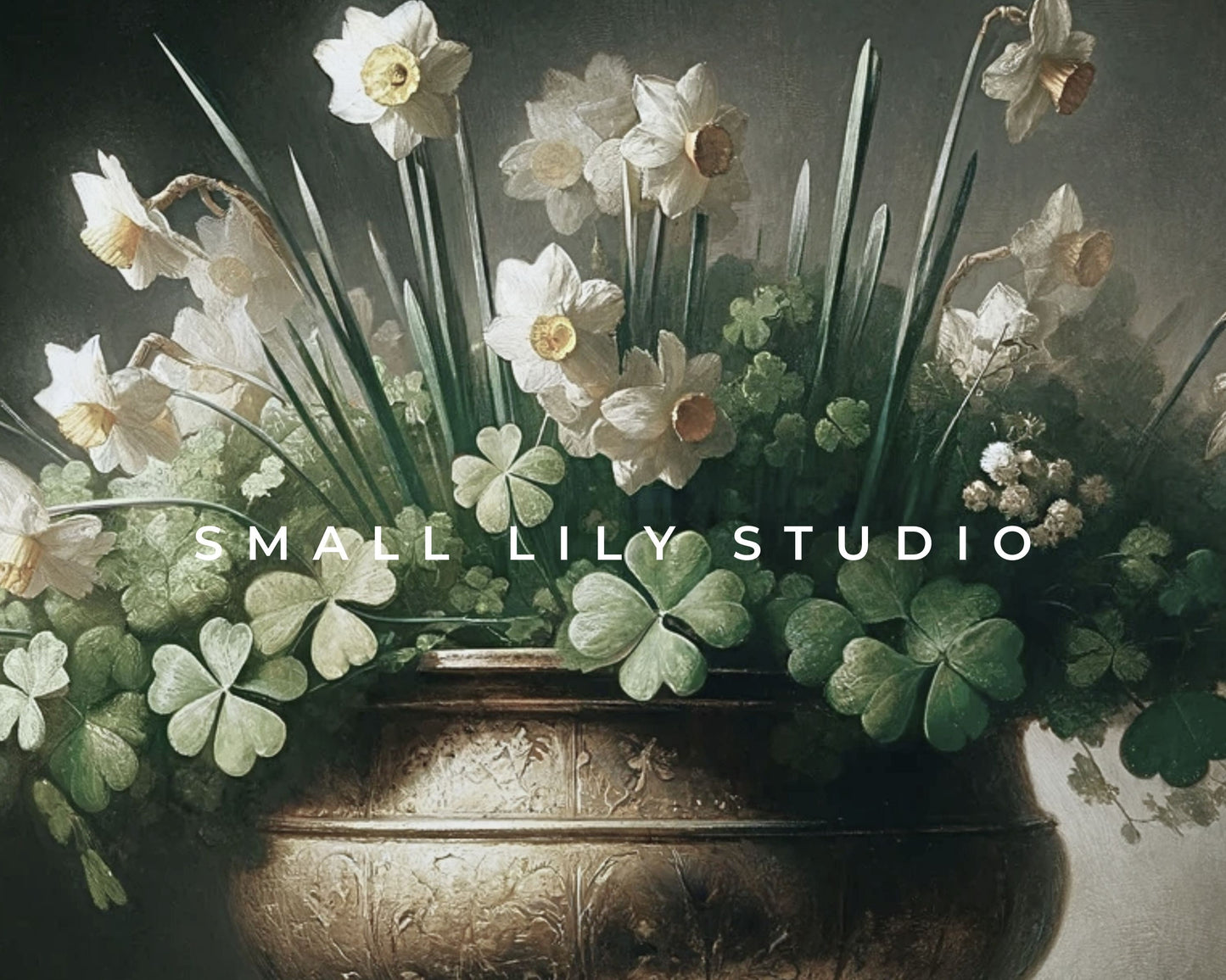 St Patrick's Day Shamrocks Daffodils In Gold Pot Frame TV Art