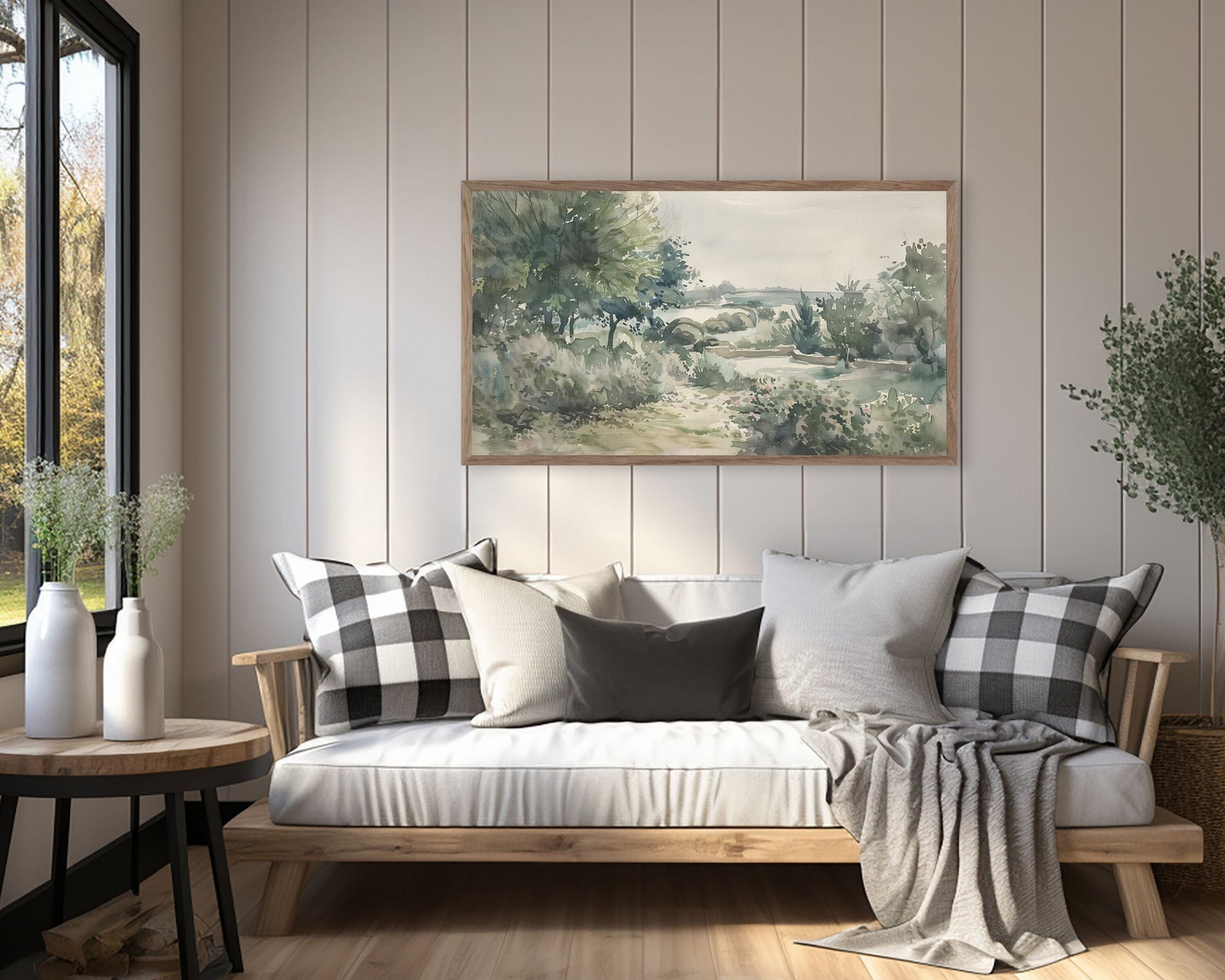 Green Watercolor Landscape Frame TV Art