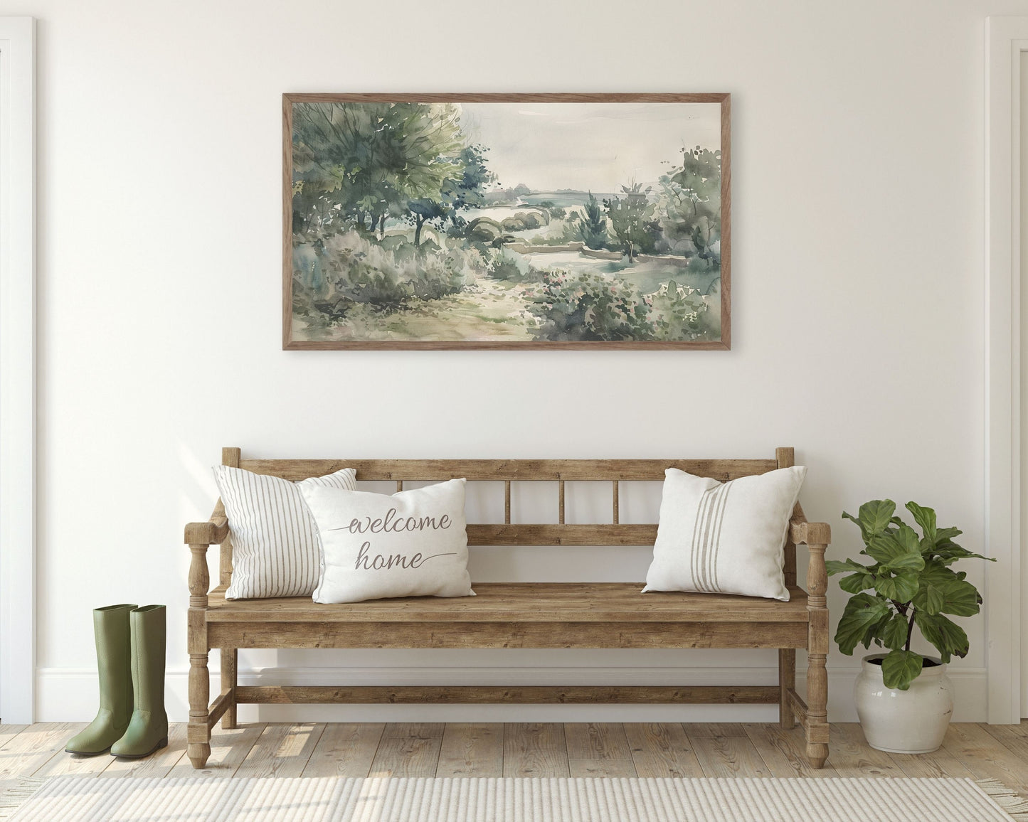 Green Watercolor Landscape Frame TV Art