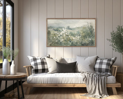 Green and White Wildflowers Frame TV Art