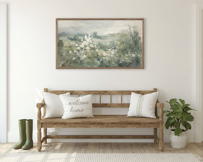 Green and White Wildflowers Frame TV Art