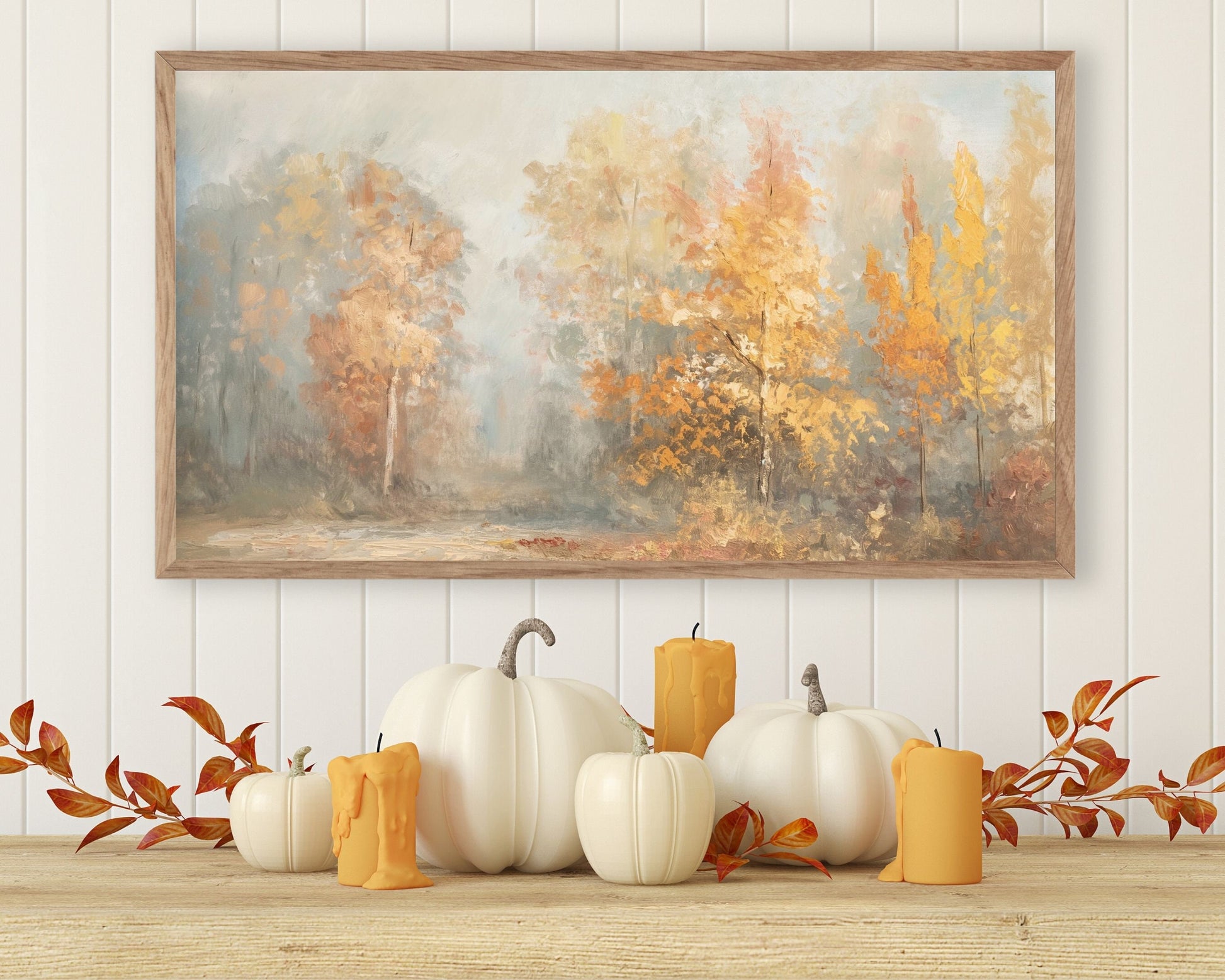 Fall Orange Trees in Fog Frame TV Art