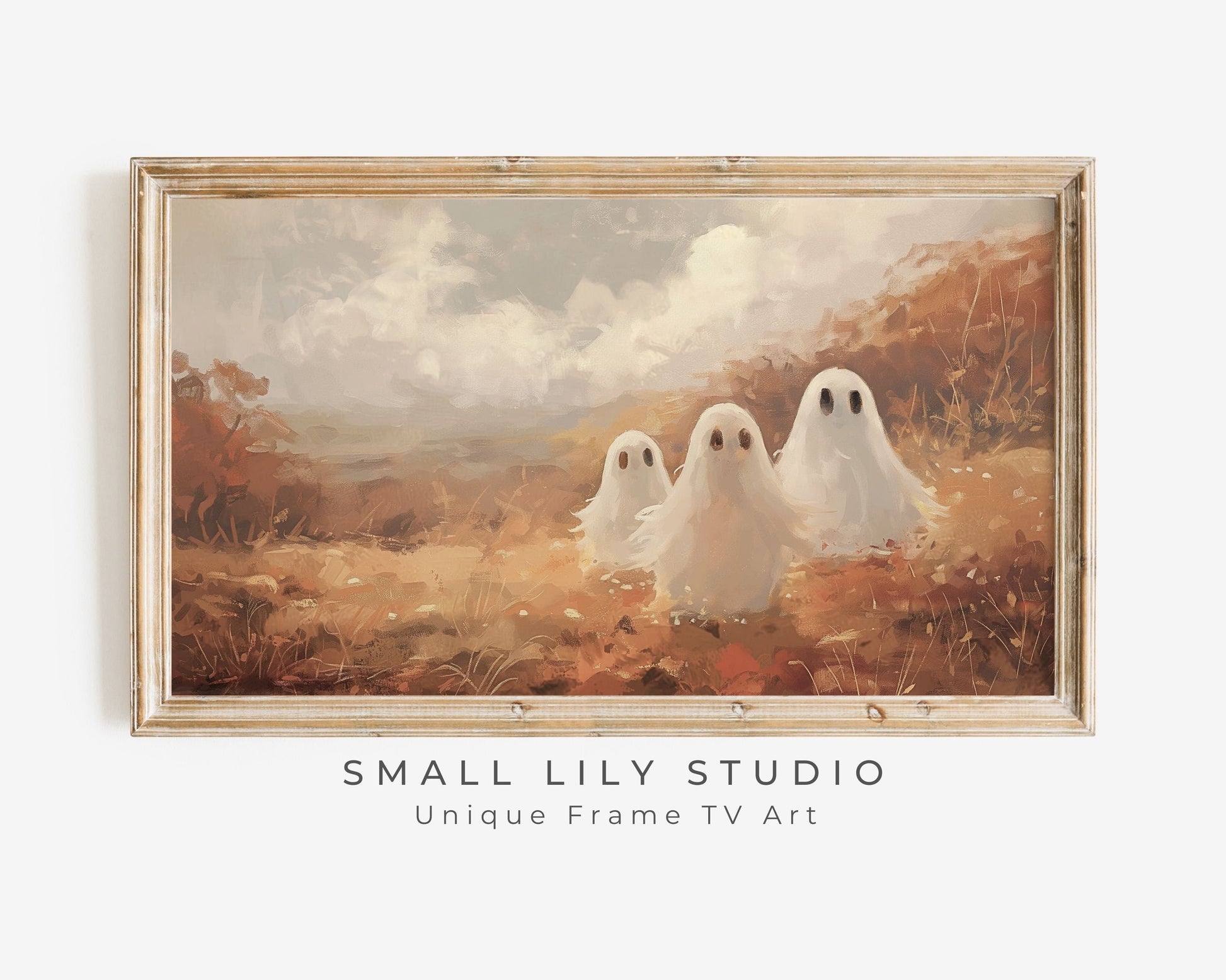 Halloween Ghost Family in Fall Landscape Frame TV Art