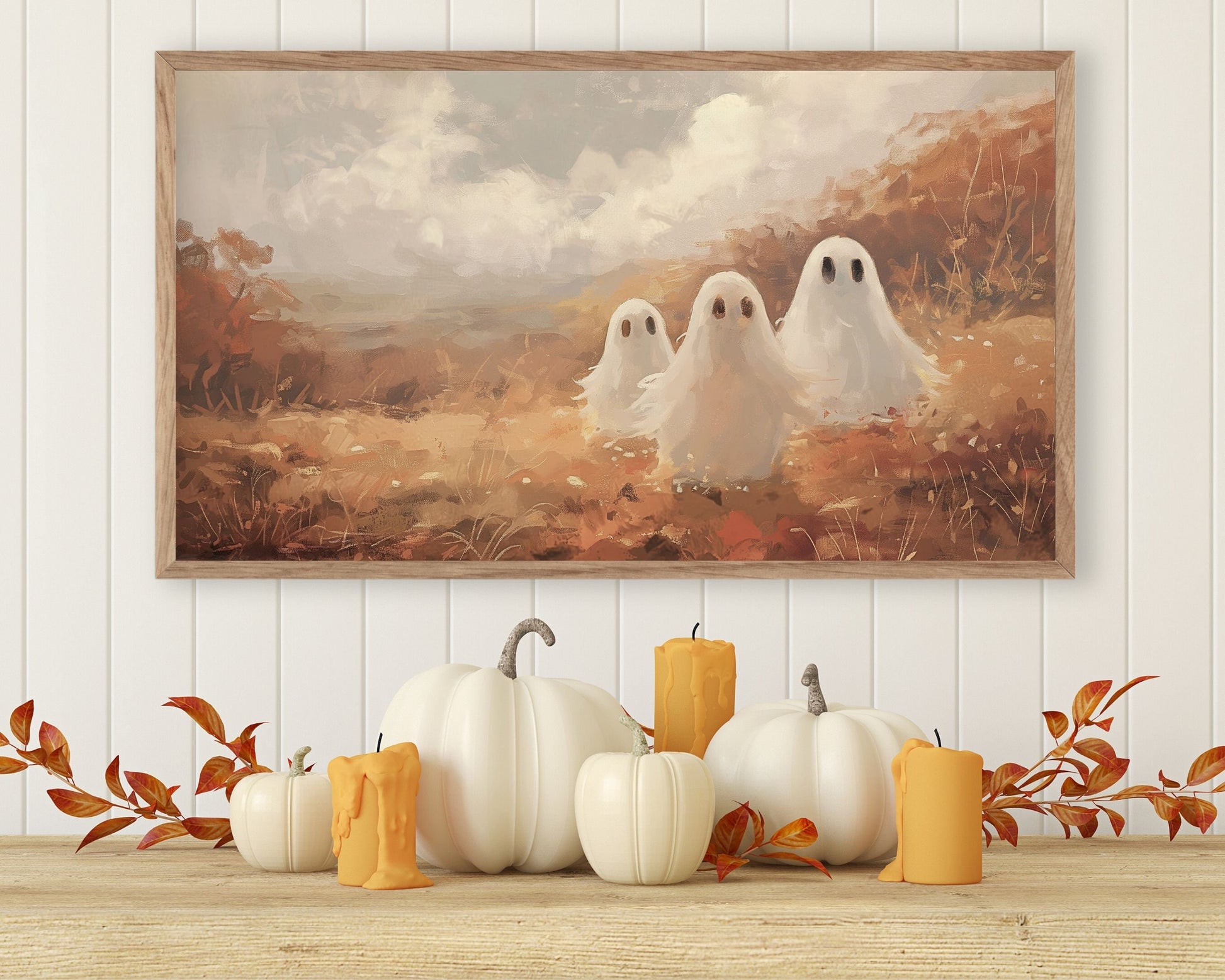 Halloween Ghost Family in Fall Landscape Frame TV Art