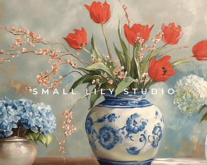Red, White and Blue Florals Frame TV Art