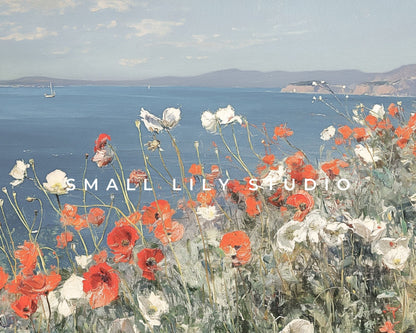 4th of July Poppies by the Sea Frame TV Art