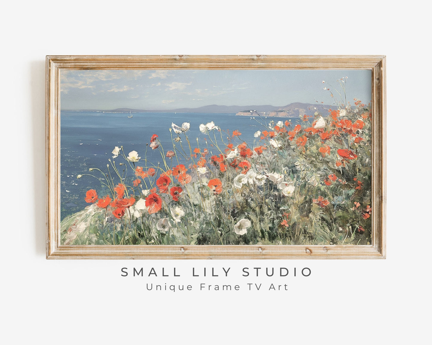 Red and White Poppies by the Sea Frame TV Art