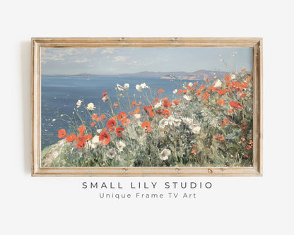 Red and White Poppies by the Sea Frame TV Art