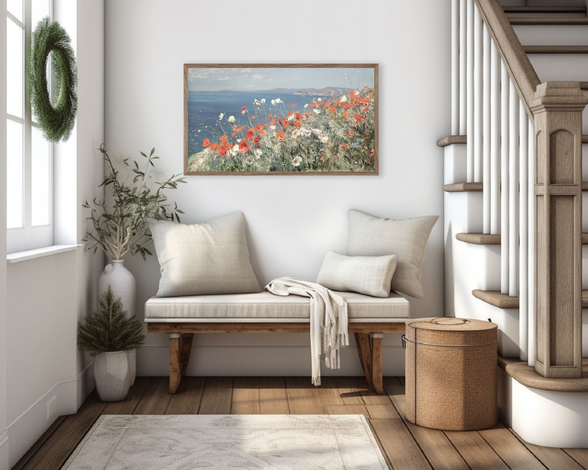 Red and White Poppies by the Sea Frame TV Art
