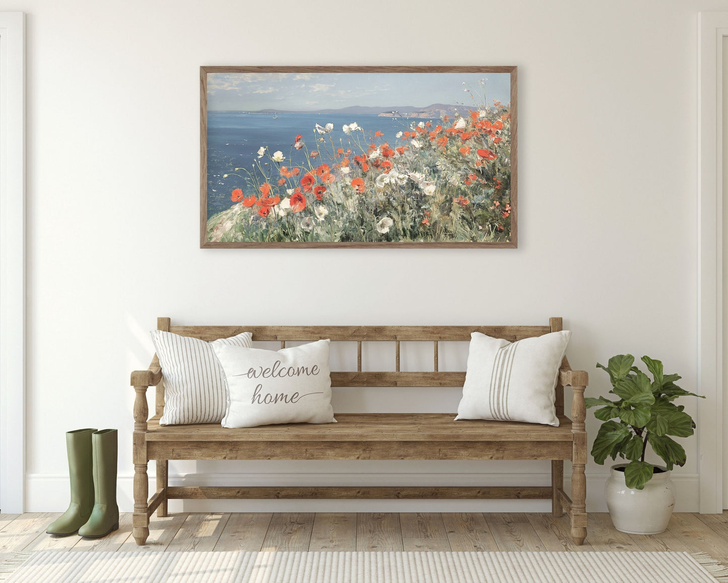 Red and White Poppies by the Sea Frame TV Art