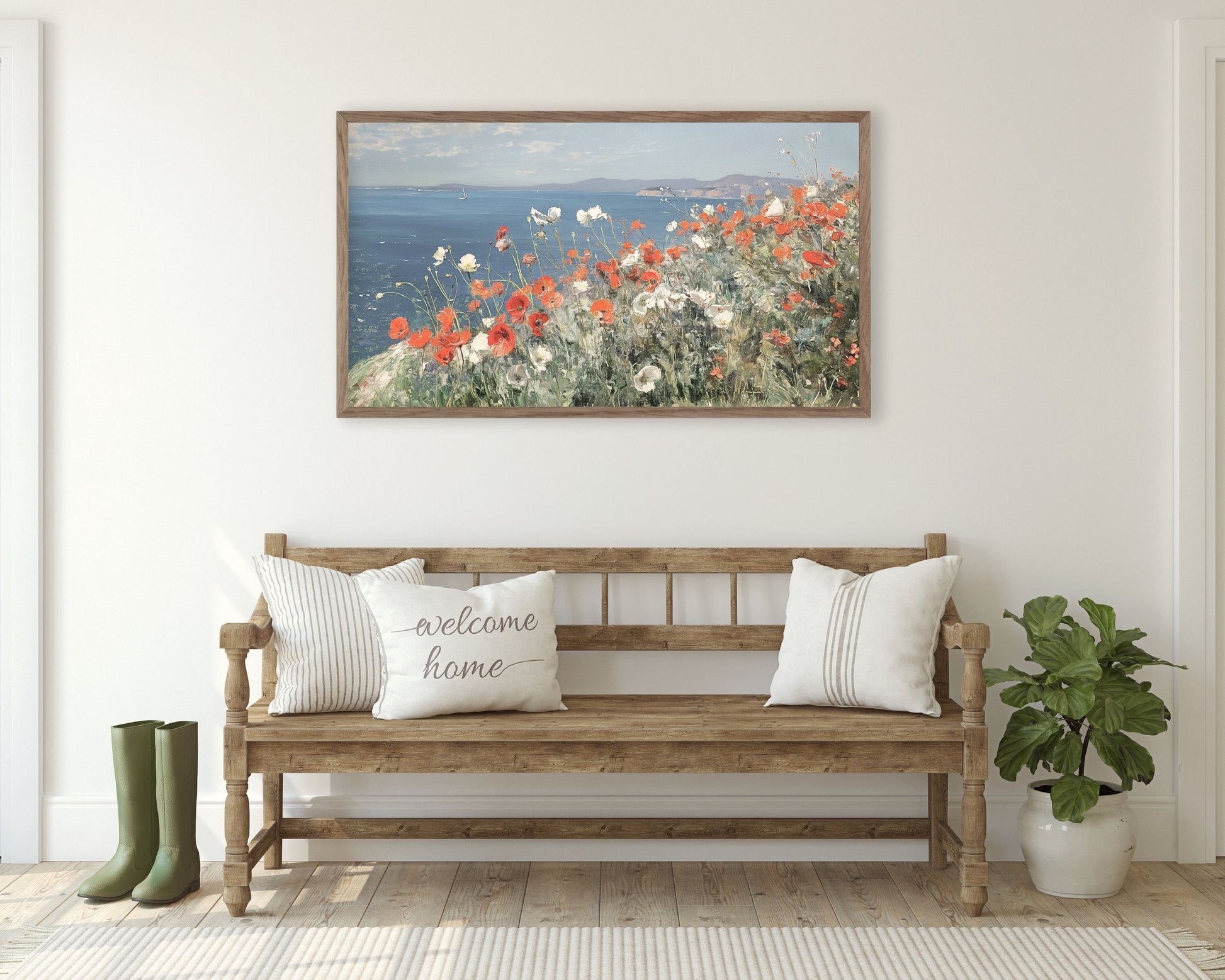 Red and White Poppies by the Sea Frame TV Art