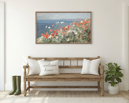Red and White Poppies by the Sea Frame TV Art