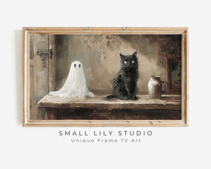 Halloween Ghost and Black Cat Frame TV Art