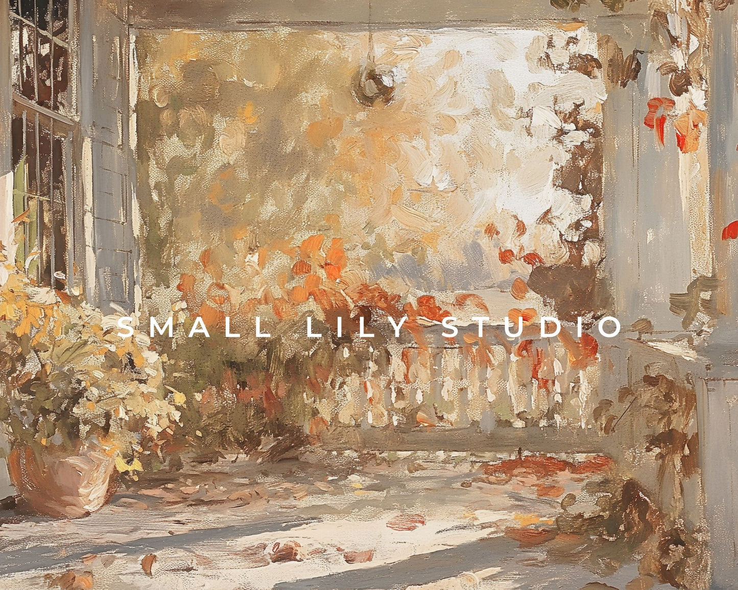 Fall Front Porch in Autumnal Leaves Frame TV Art