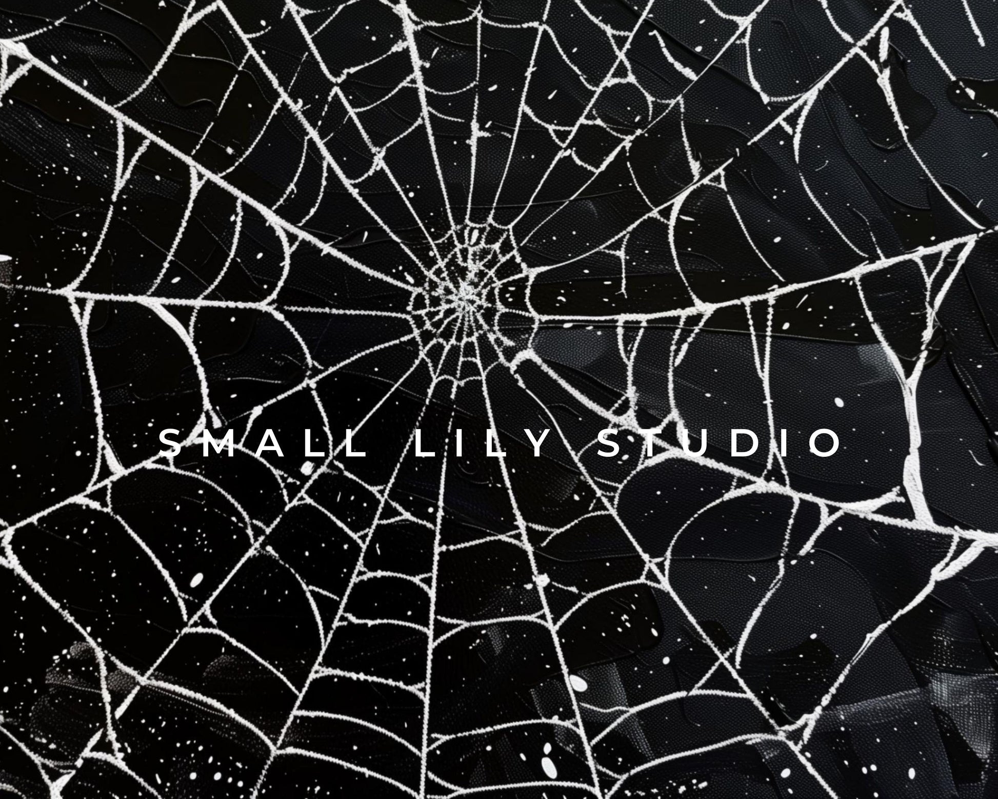 a spider web with the words small lil studio on it