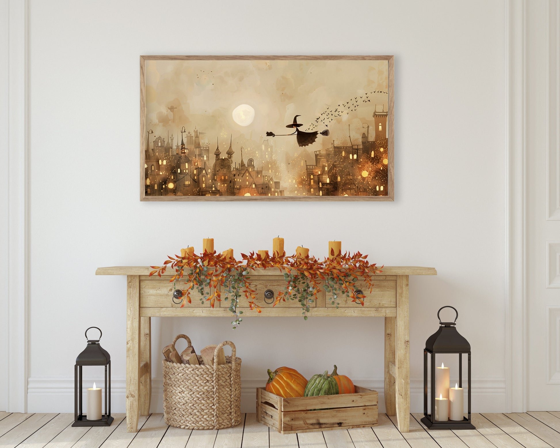 Witch and Black Cat Halloween Frame TV Art