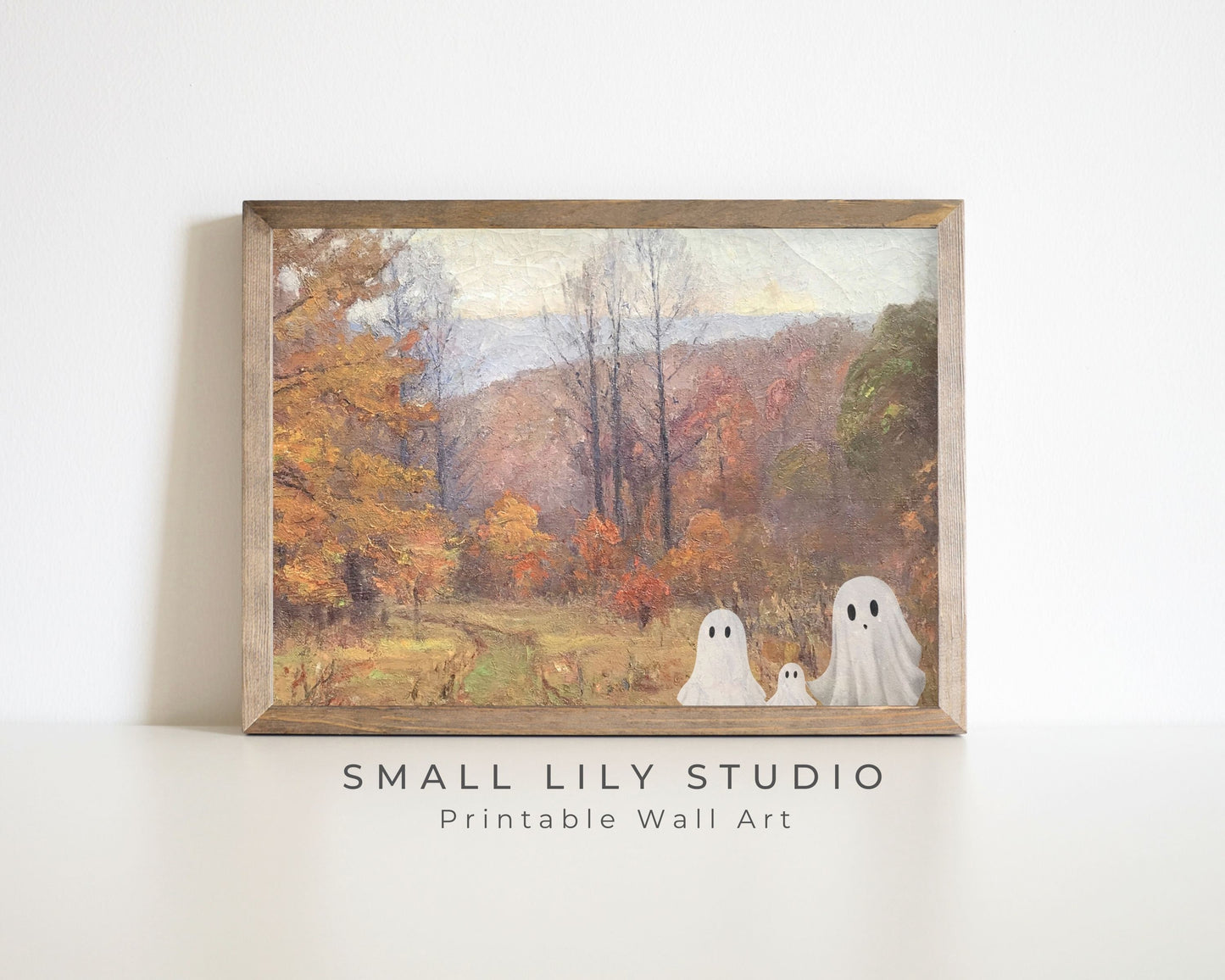 Halloween Ghost Family in Fall Landscape Printable Wall Art