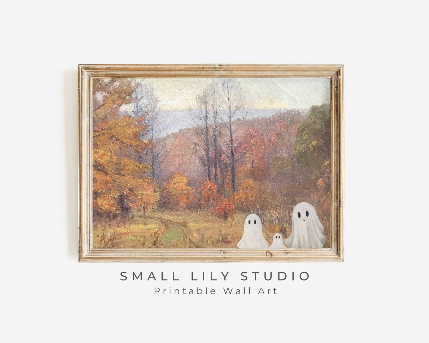 Halloween Ghost Family in Fall Landscape Printable Wall Art