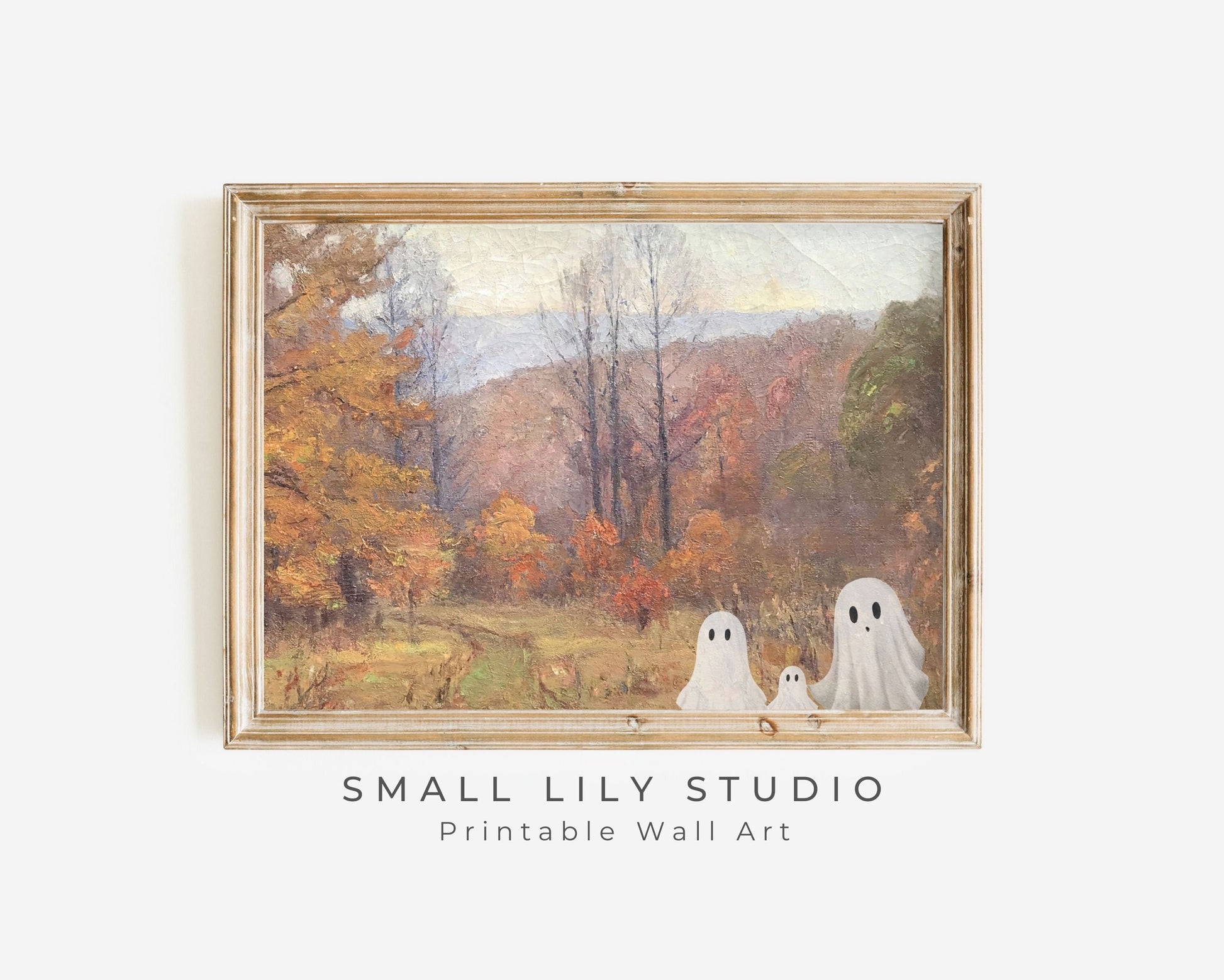 Halloween Ghost Family in Fall Landscape Printable Wall Art