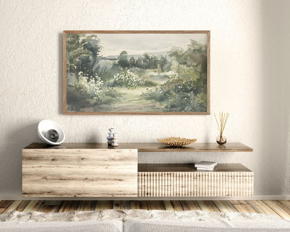 Green and White Floral Garden Frame TV Art