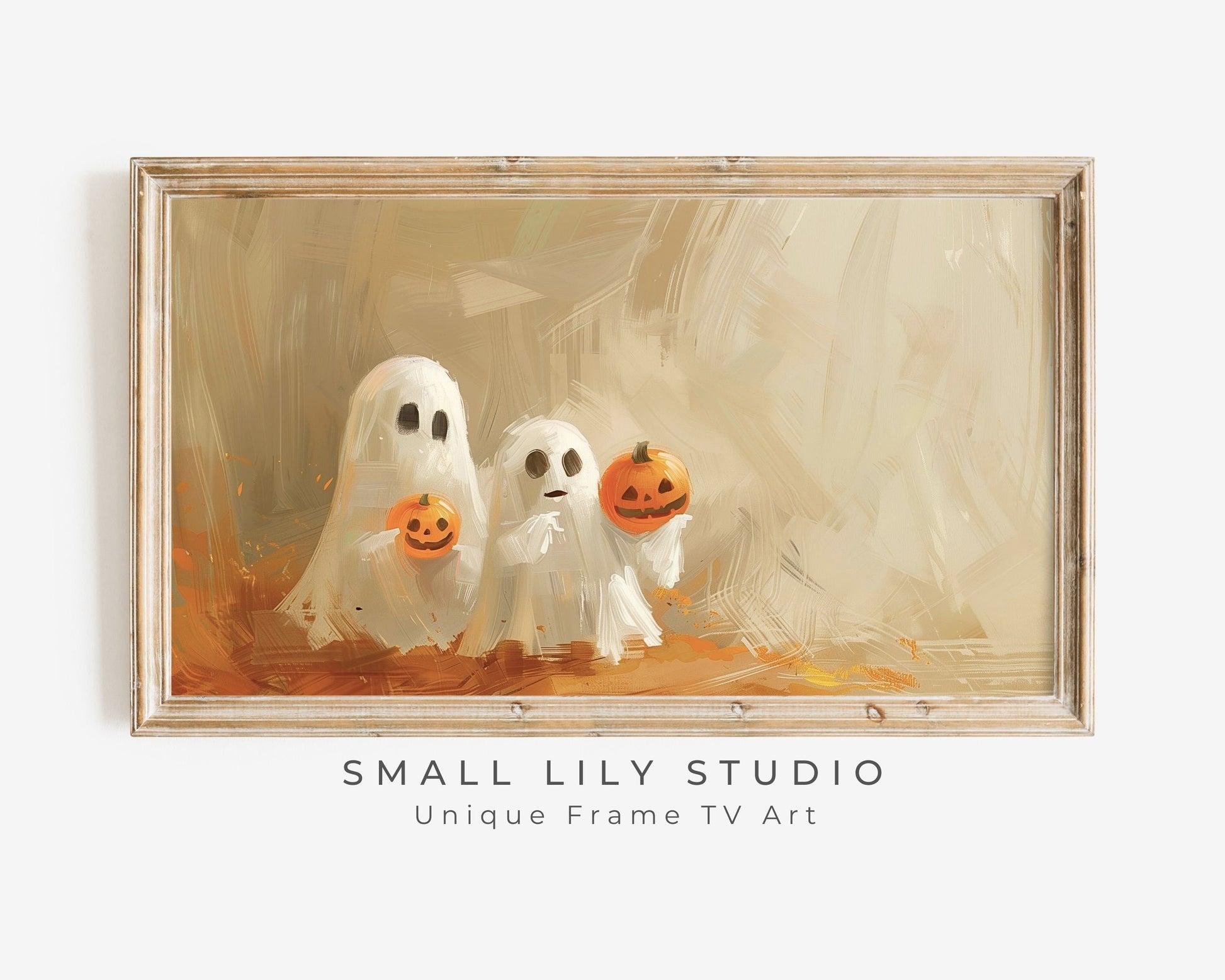 Cute Ghosts Holding Pumpkins Halloween Frame TV Art