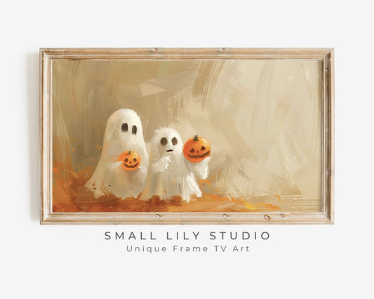 Cute Ghosts Holding Pumpkins Halloween Frame TV Art