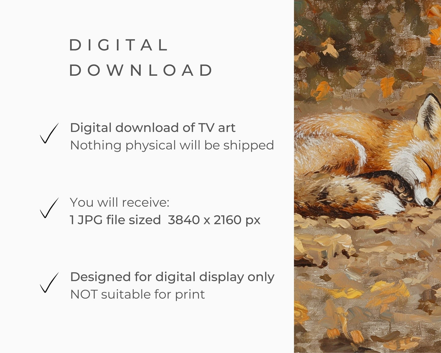 Fox Sleeping in Fall Leaves Cute Frame TV Art