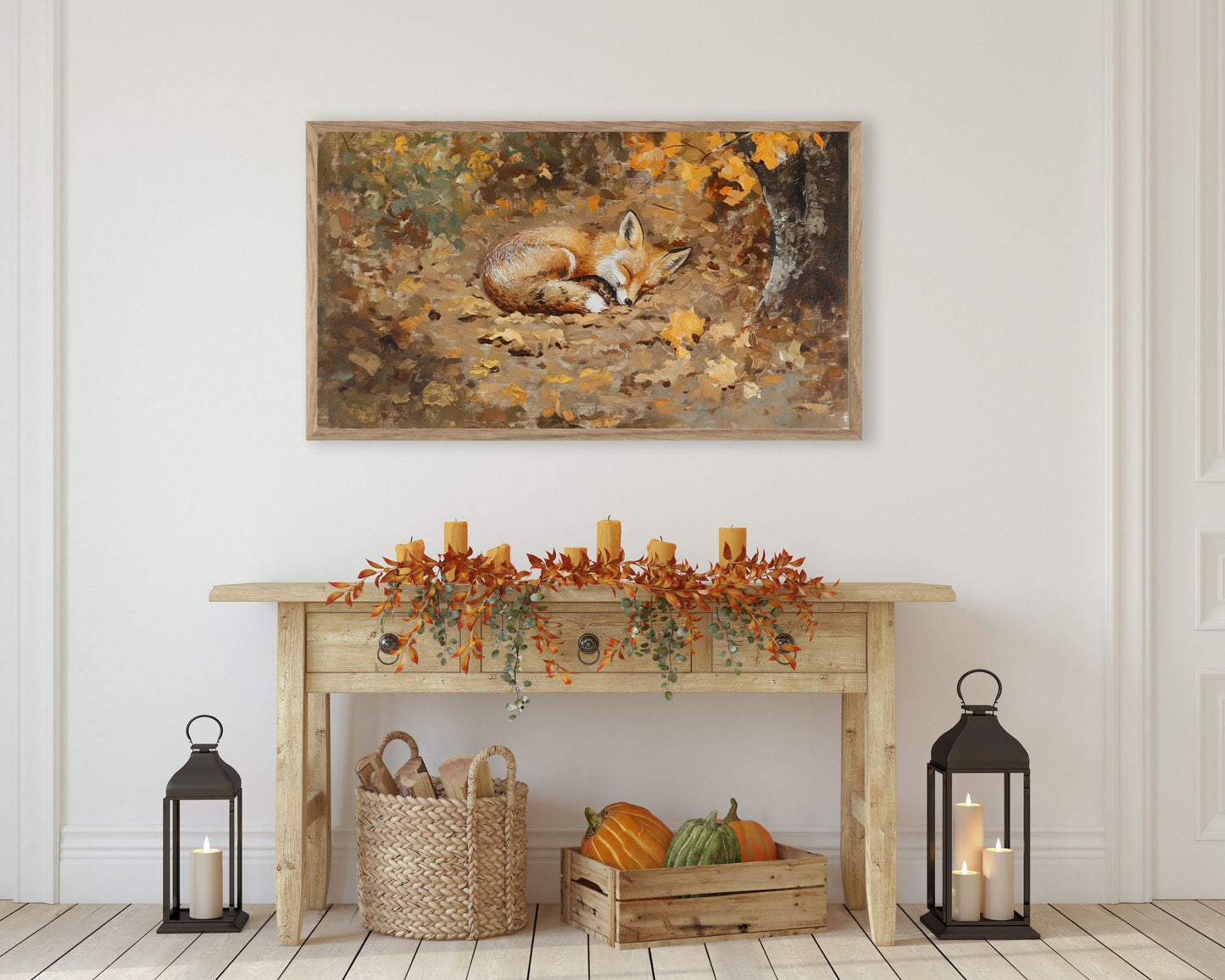 Fox Sleeping in Fall Leaves Cute Frame TV Art