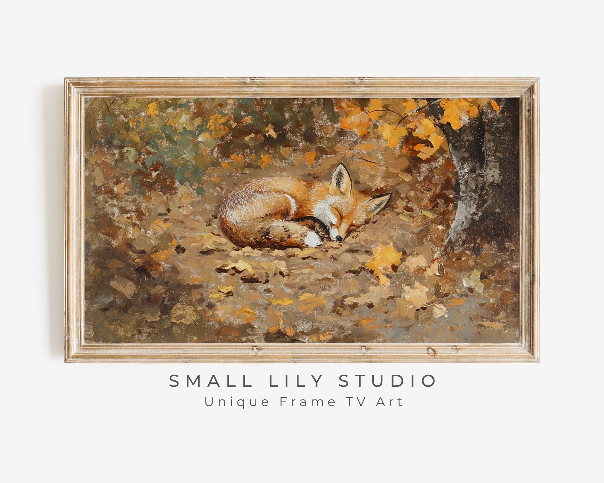 Fox Sleeping in Fall Leaves Cute Frame TV Art