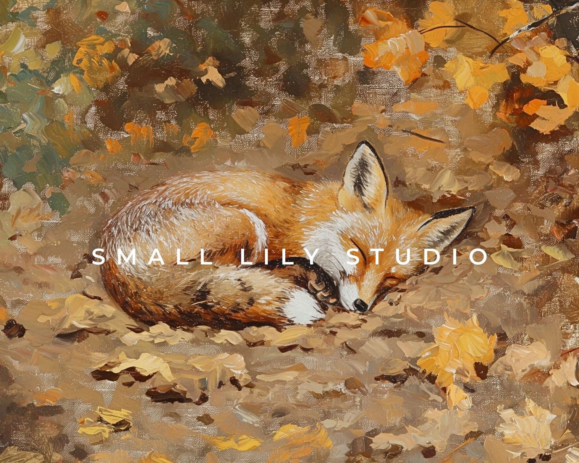 Fox Sleeping in Fall Leaves Cute Frame TV Art