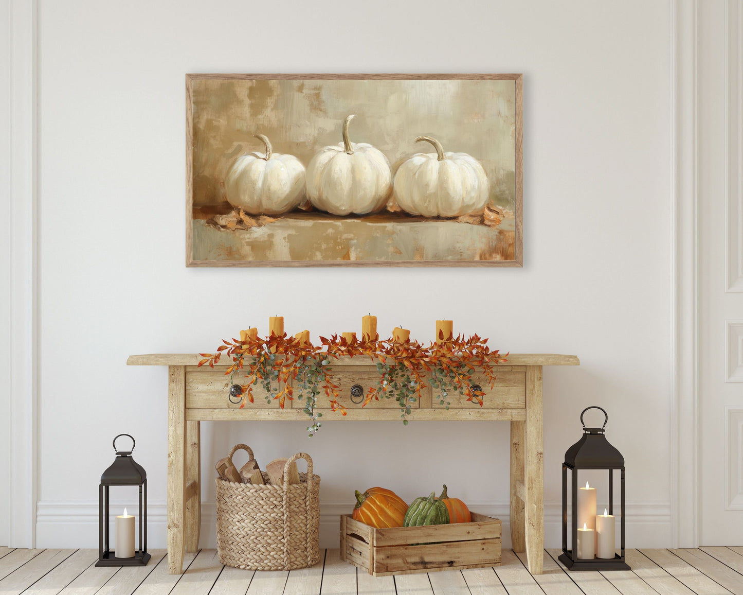 White Pumpkins Fall Frame TV Art