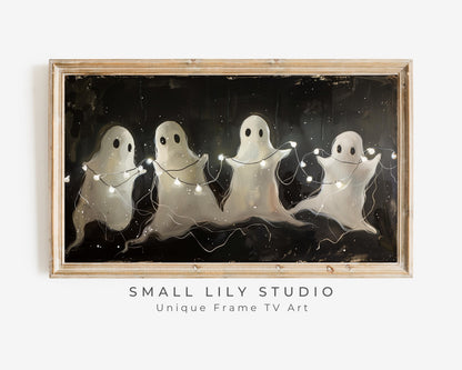 a picture of three ghostes with lights around them