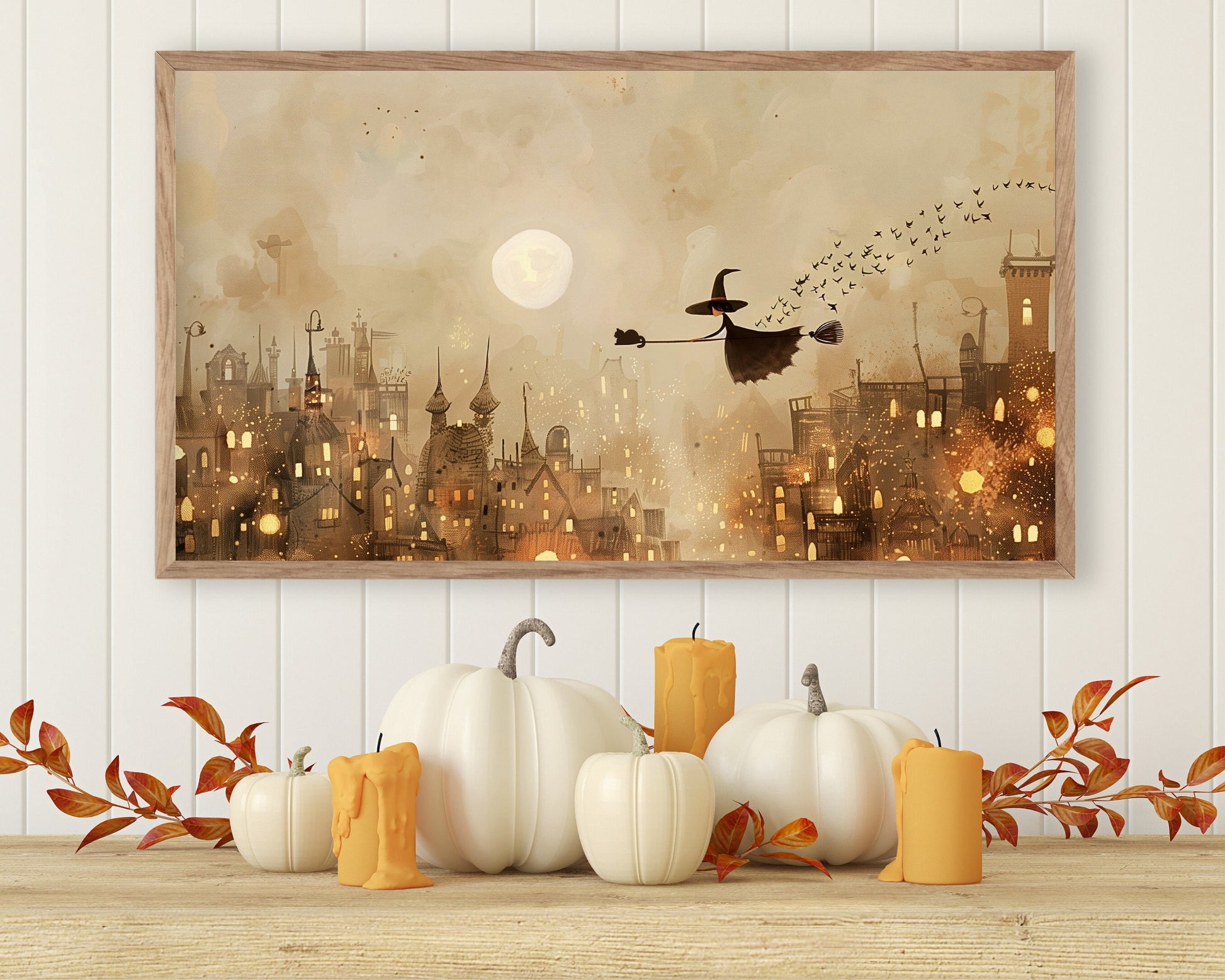 Witch and Black Cat Halloween Frame TV Art