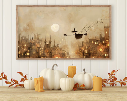 Witch and Black Cat Halloween Frame TV Art